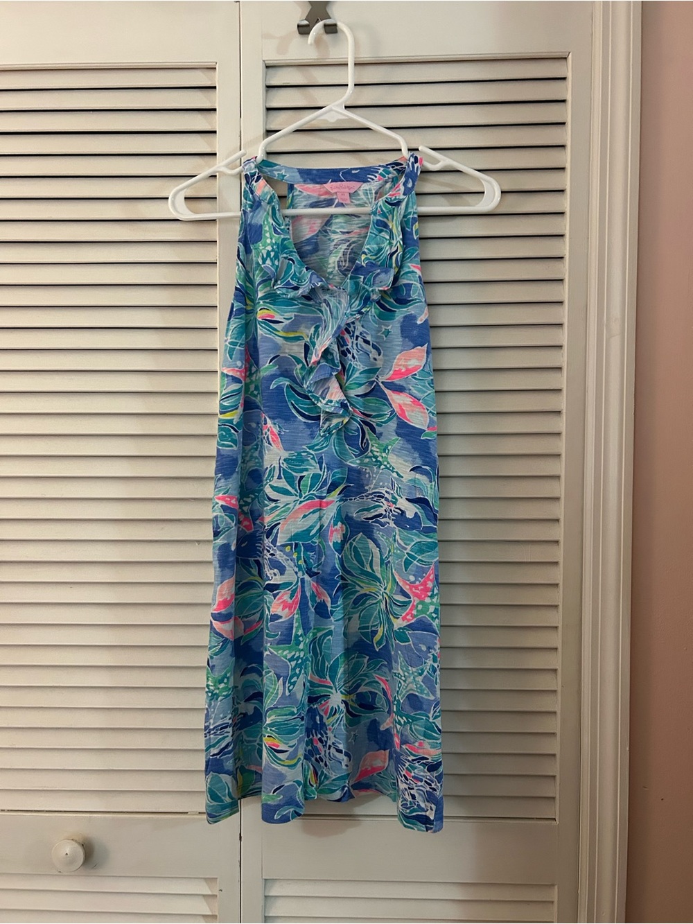 Lilly Pulitzer Blue Tropical Print Ruffle Midi Dress